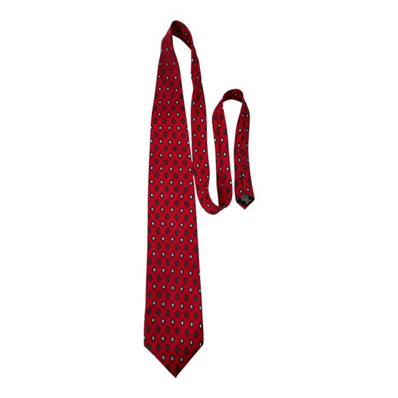 Gap Premium 1969 Red Silk Tie Geometric Floral Diamond Pattern Made in USA - Picture 1 of 7